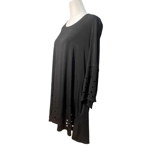 IC By Connie K Women's Blouse L Black Asymmetrical Artsy Pocket Tunic Top Slinky - Picture 3 of 11